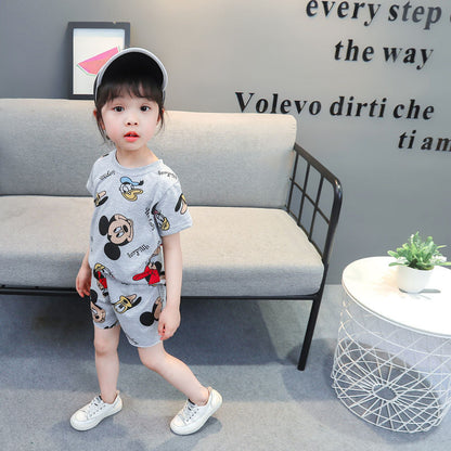 2023 new summer men's and women's sports suits for 2-year-old children 1 Western style cartoon print 2-piece set 3 short sleeves 4 T-shirt shorts 