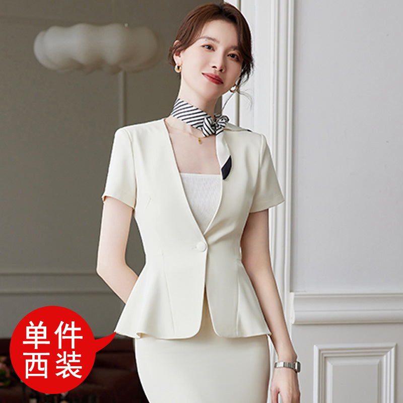 Short-sleeved professional suit suit for women summer thin front desk suit temperament beauty salon work clothes female stewardess uniform 