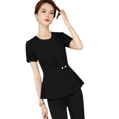 Black beauty salon temperament work clothes for women summer short-sleeved small blazer beautician medical beauty professional attire suit 