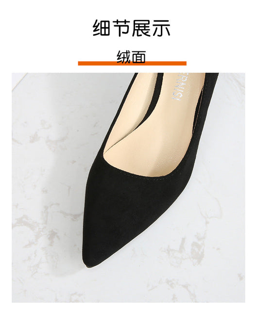 Girls' stiletto professional suede black pointed high heels daily shoes work shoes Huidong women's shoes factory delivery