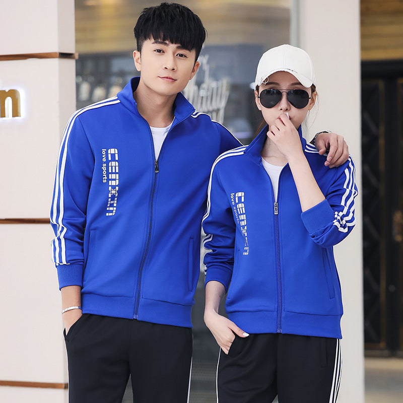 Spring and Autumn Couple Sports Suit Men's Casual Stand-up Collar Sportswear Women's Running Appearance Group Uniform High School Uniform Wholesale 