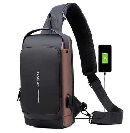 Cross-border wholesale creative men's chest bag with logo printed nylon shoulder crossbody bag women's motorcycle bag anti-theft usb charging 