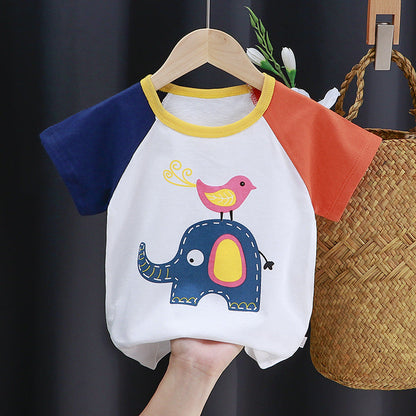 Children's short-sleeved t-shirt pure cotton girls summer clothes baby baby summer children's clothes 2023 boys tops one piece drop shipping 