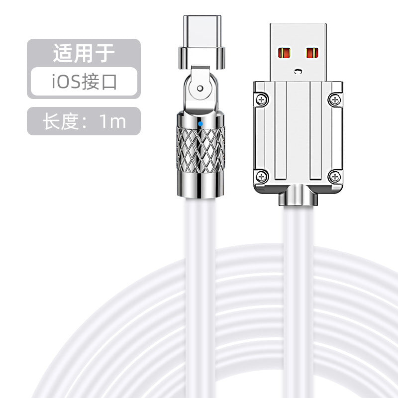 佰通超级闪充120W机甲锌合金可180度旋转防冻硅胶加粗快充数据线