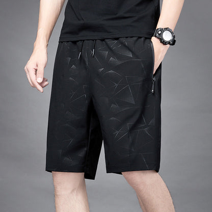 Ice silk shorts men's summer trend plus size plus size sports casual pants loose quick-drying beach outerwear five-point pants 