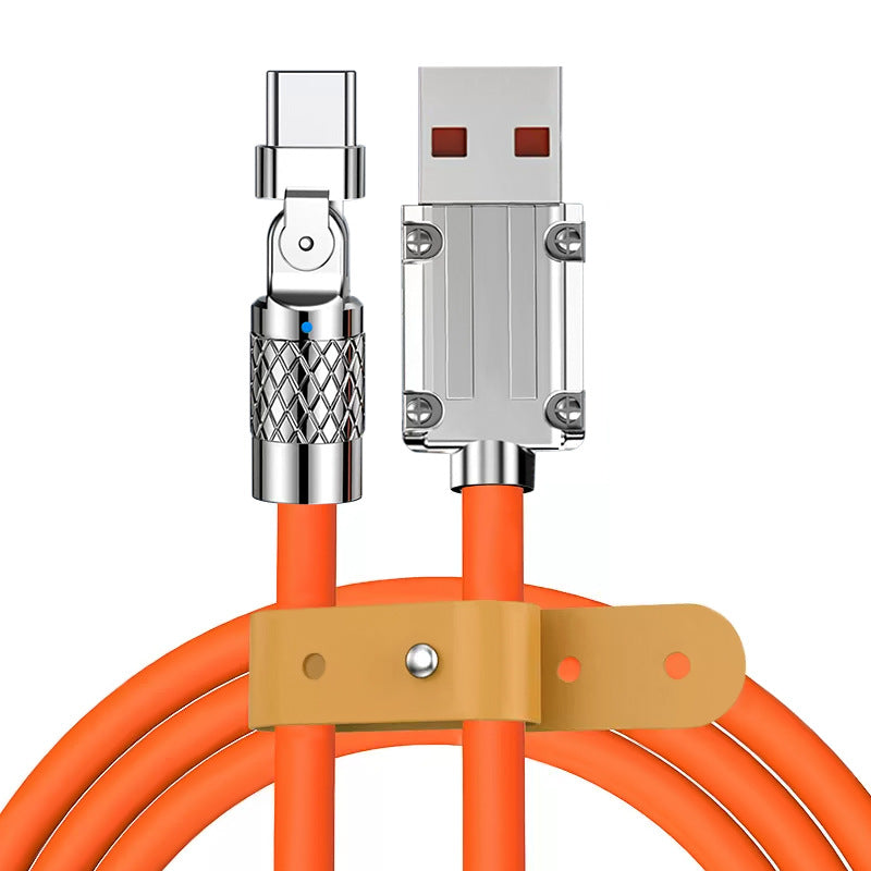 佰通超级闪充120W机甲锌合金可180度旋转防冻硅胶加粗快充数据线