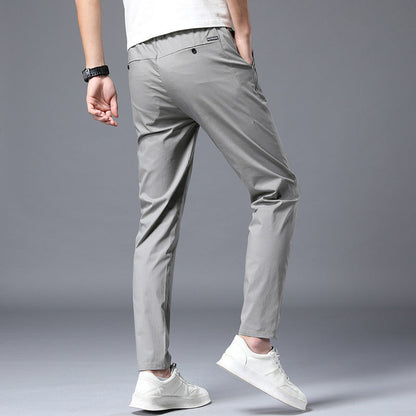 Summer ultra-thin men's elastic casual pants for young men Korean style slim small straight trendy versatile sports long pants 