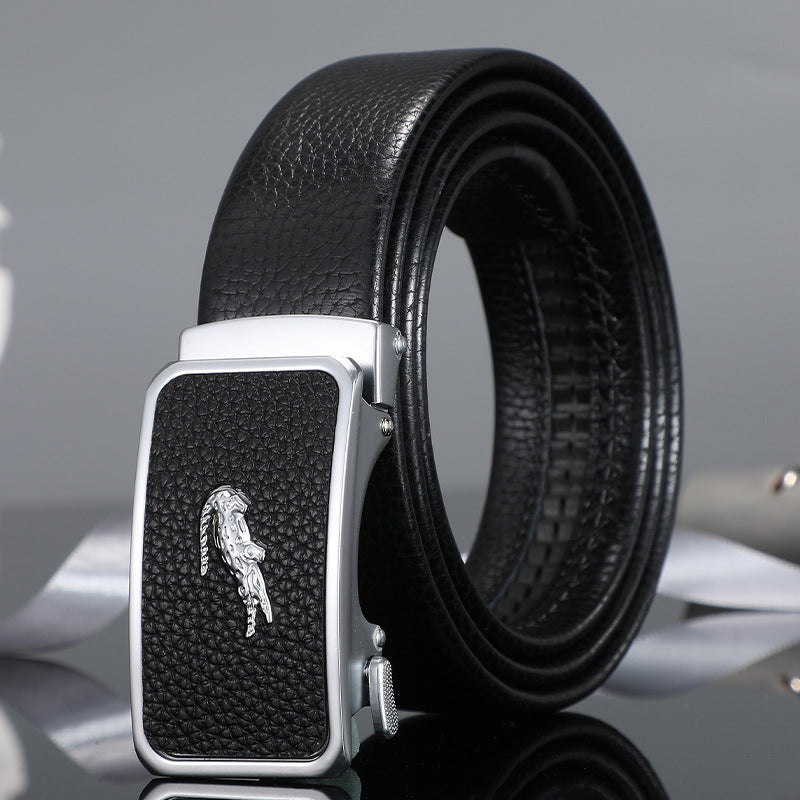 Men's belt automatic buckle laminated leather alloy buckle head litchi pattern business casual belt men wholesale one piece drop shipping