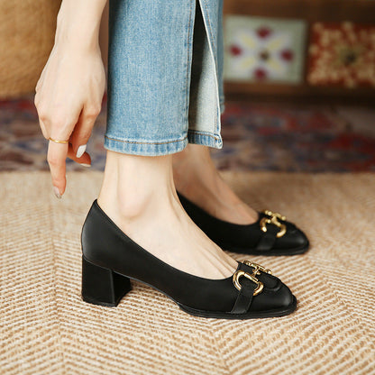 JH628-1 Saddle mouth one-leg square thick heel women's shoes French square toe shallow mouth single shoes fashion medium heel work shoes 