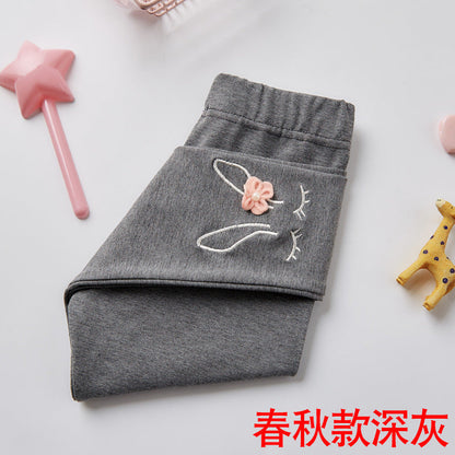 2021 Autumn New Children's Leggings Girls Medium Long Cartoon Cute Thin Nine-Point Pants Cotton Baby Pants 