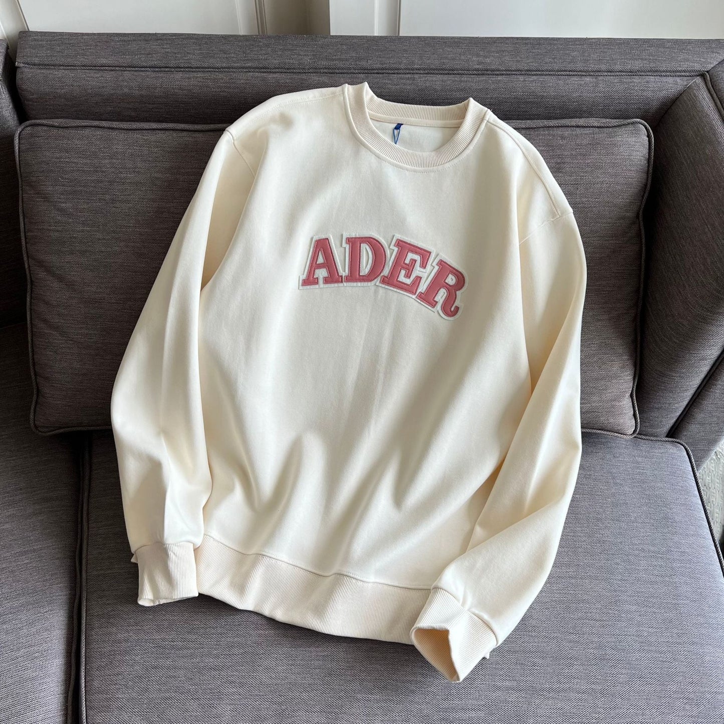 ADER 2022秋冬新款韩版字母贴布圆领长袖卫衣男女宽松情侣款潮牌