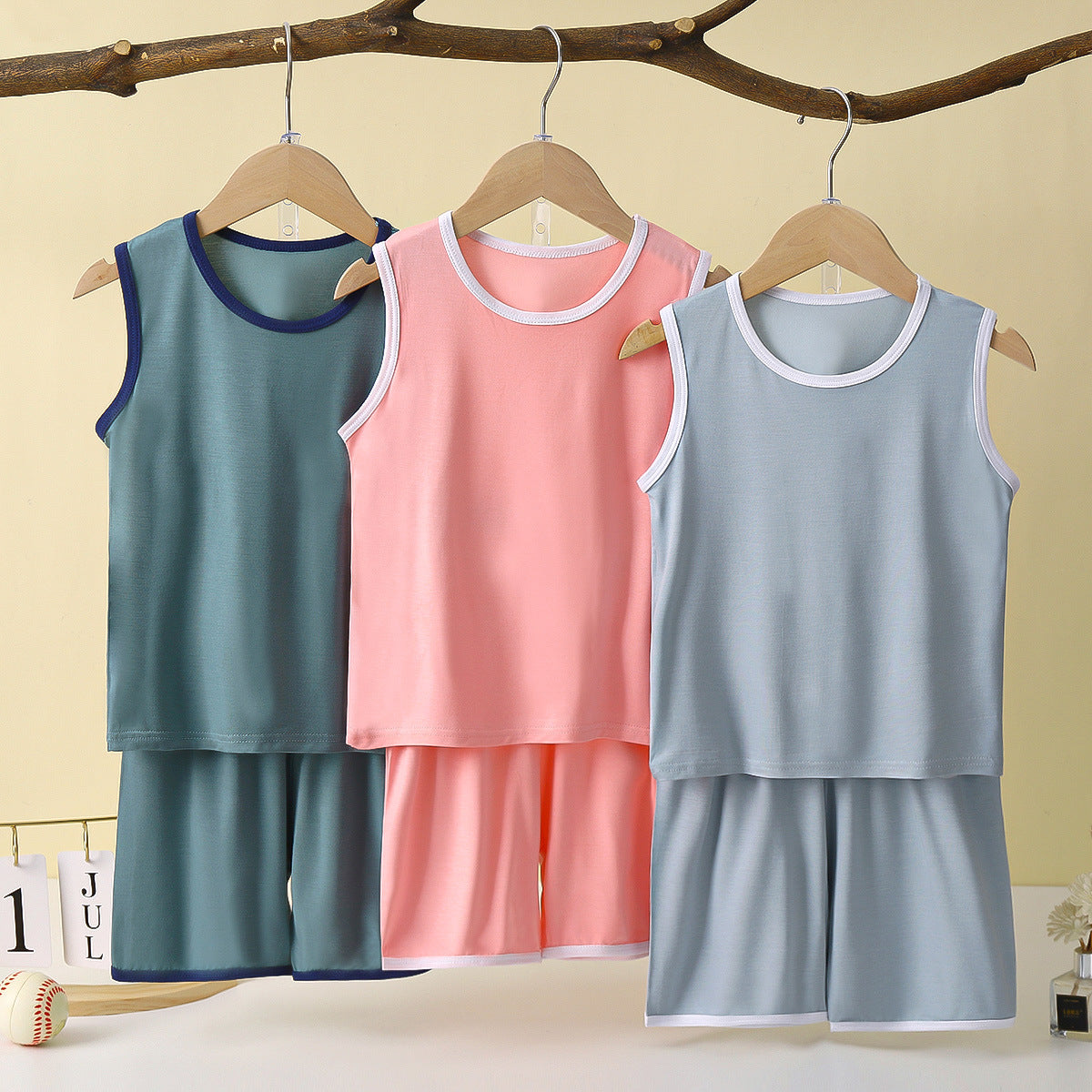 Children's vest suit thin modal home boy's sleeveless air-conditioning suit baby ice silk pajamas summer boy 