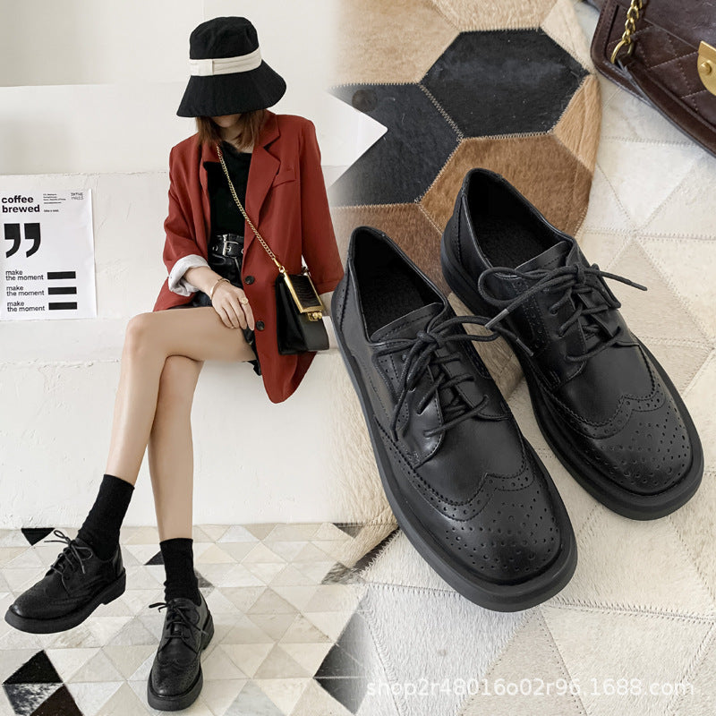 Daling Xin Yuda~small leather shoes for women British style 2023 spring and autumn new lace-up jk women's shoes thick sole black single shoes 