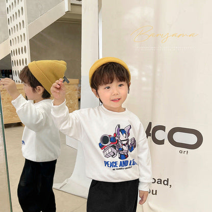 100% pure cotton spring and autumn new children's clothing boys' sweatshirts fashionable and versatile round neck tops cute cartoon trend 