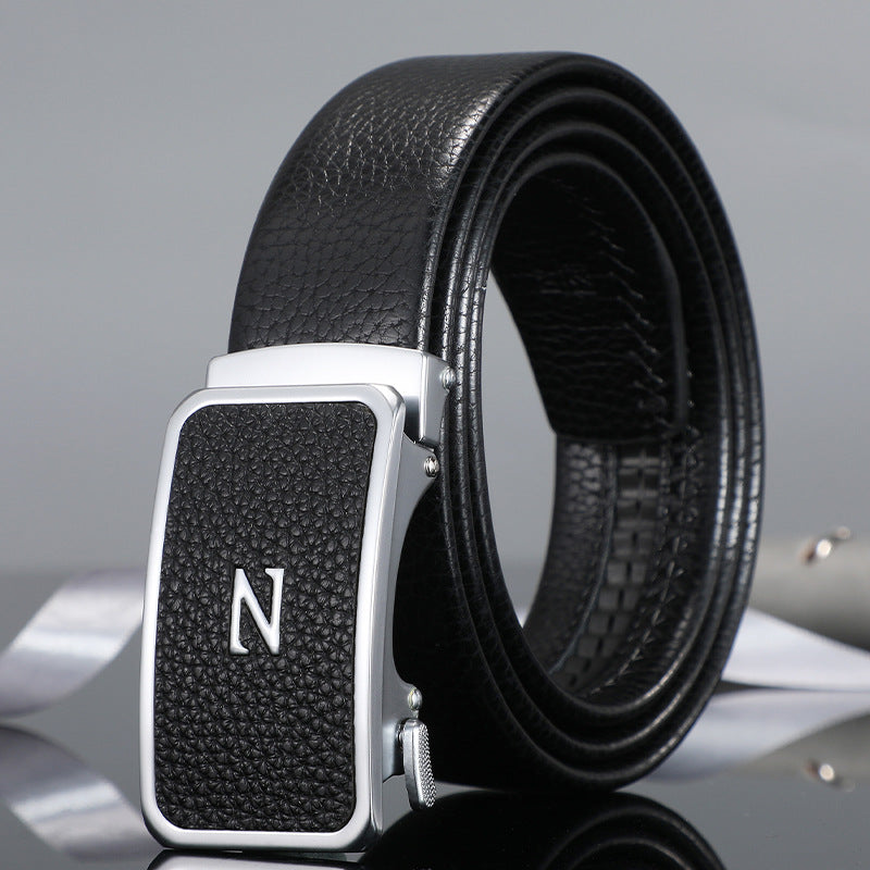 Men's belt automatic buckle laminated leather alloy buckle head litchi pattern business casual belt men wholesale one piece drop shipping