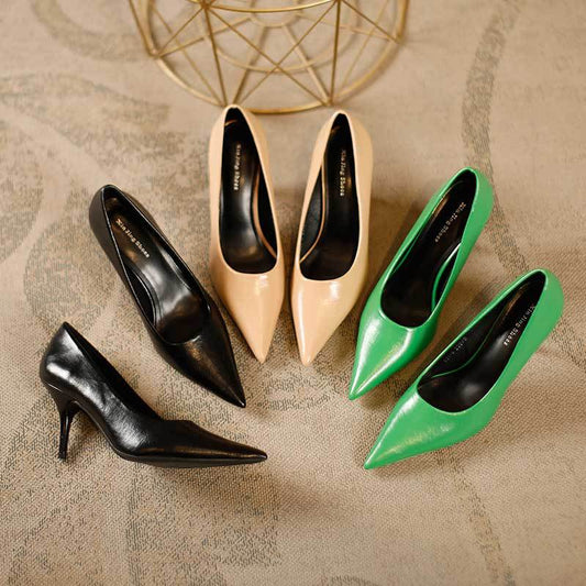 887-5 Slip-on shallow-mouth single shoes, solid color simple high-heeled shoes, women's interview professional commuting work shoes 