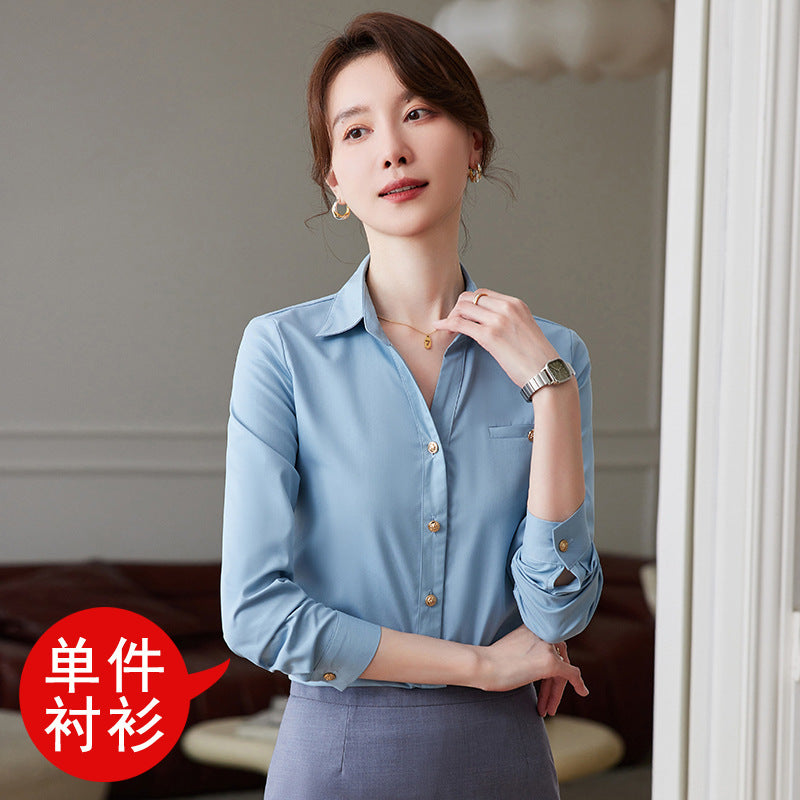 Fashion professional white shirt for women 2023 spring and summer new bottoming shirt interview formal wear front desk temperament work clothes 