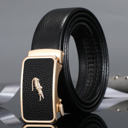 Men's belt automatic buckle laminated leather alloy buckle head litchi pattern business casual belt men wholesale one piece drop shipping