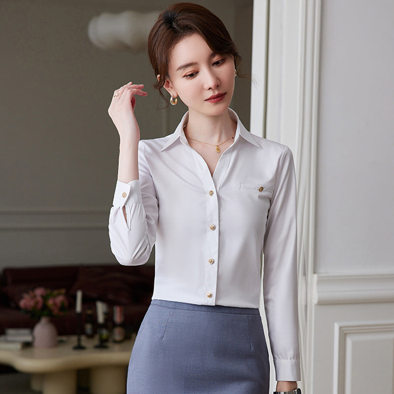 Fashion professional white shirt for women 2023 spring and summer new bottoming shirt interview formal wear front desk temperament work clothes 