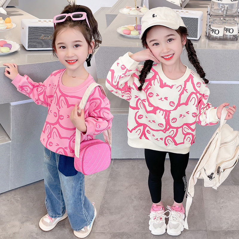 Girls spring and autumn long-sleeved sweatshirt bottoming shirt new cartoon style children's T-shirt spring and autumn popular tops versatile and trendy 