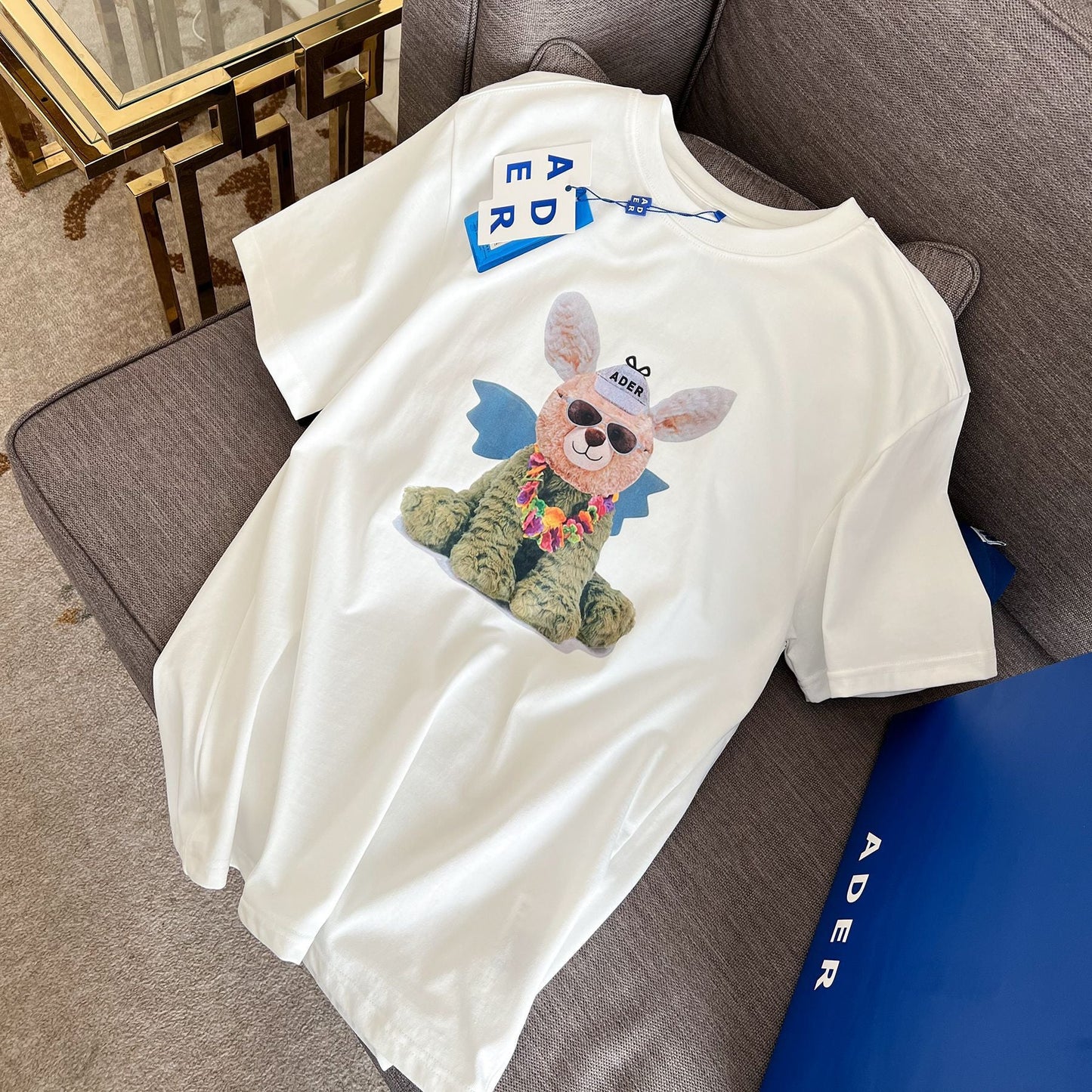 2022 new ADER cartoon cute bear short-sleeved male couple summer niche trendy brand printed loose women's T-shirt 