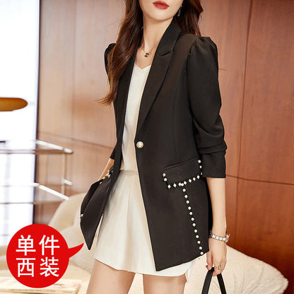 Black blazer women's spring and autumn 2023 new casual temperament versatile small ladies small suit spring 