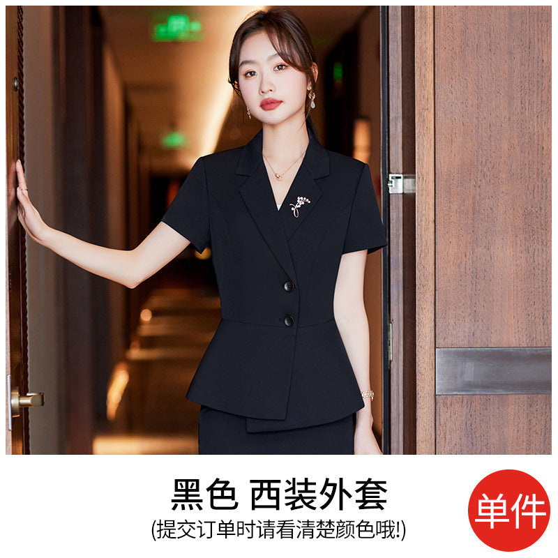 短袖职业西装套装女夏季薄款西服外套夏酒店前台工装珠宝店工作服