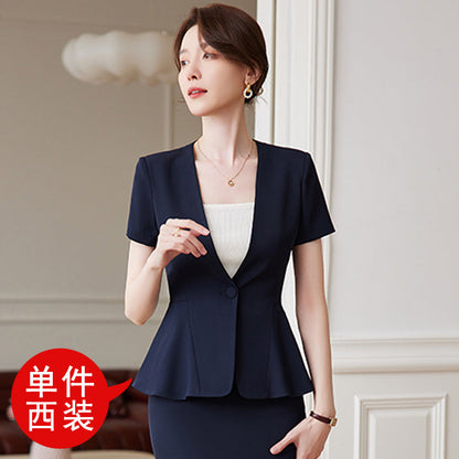 Short-sleeved professional suit suit for women summer thin front desk suit temperament beauty salon work clothes female stewardess uniform 