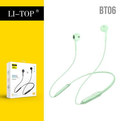 Rio Tinto BT06 hanging neck Bluetooth 5.0 binaural sports ដំណើរការកាសឥតខ្សែស្តេរ៉េអូសម្រាប់ iPhone និង Android 