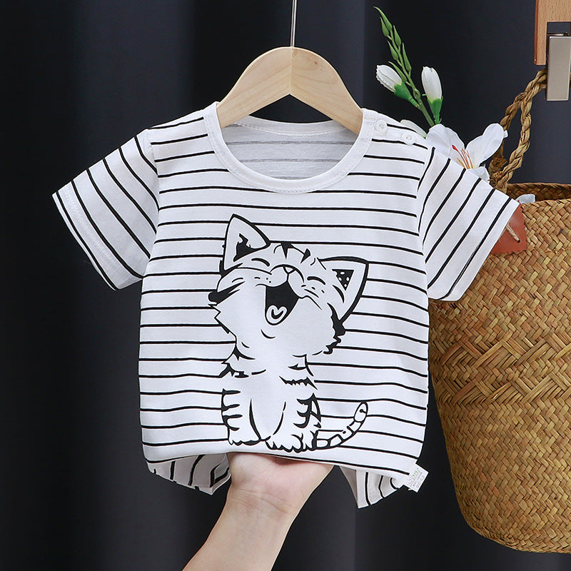 Children's short-sleeved t-shirt pure cotton girls summer clothes baby baby summer children's clothes 2023 boys tops one piece drop shipping 