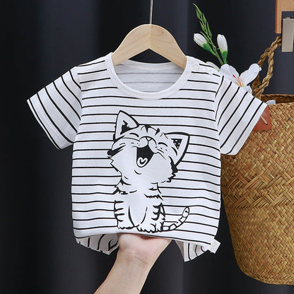 Children's short-sleeved t-shirt pure cotton girls summer clothes baby baby summer children's clothes 2023 boys tops one piece drop shipping 