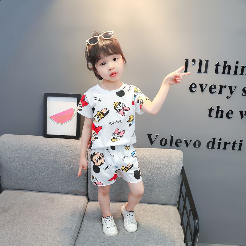 2023 new summer men's and women's sports suits for 2-year-old children 1 Western style cartoon print 2-piece set 3 short sleeves 4 T-shirt shorts 