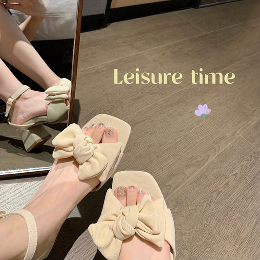 Studiolee Gentle style French bow square toe low heel soft sole sandals for women 