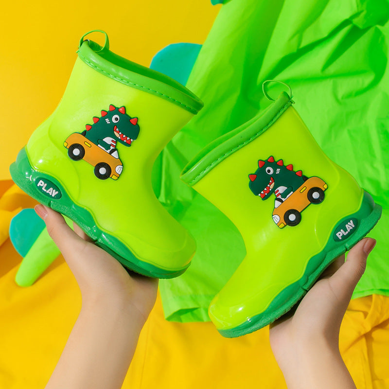 2022 New Children's Rain Boots Baby Rain Boots Cute Cartoon Water Shoes Outdoor Waterproof Anti-Slip Dinosaur Shoes for Boys and Girls 