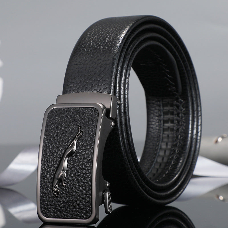 Men's belt automatic buckle laminated leather alloy buckle head litchi pattern business casual belt men wholesale one piece drop shipping