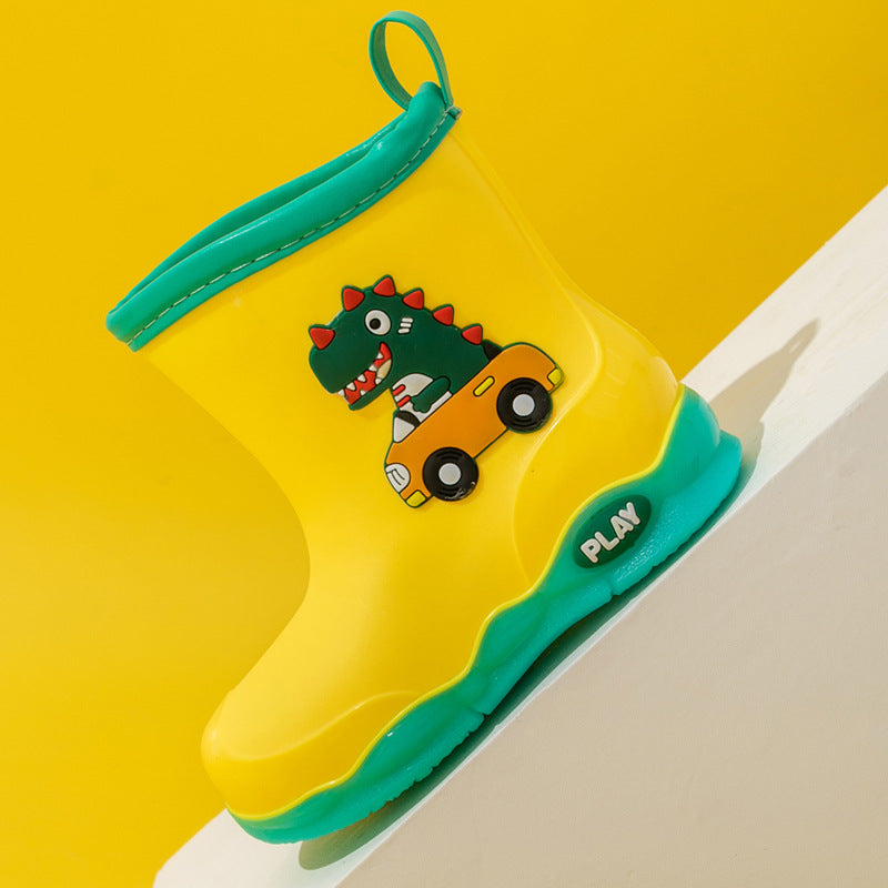 2022 New Children's Rain Boots Baby Rain Boots Cute Cartoon Water Shoes Outdoor Waterproof Anti-Slip Dinosaur Shoes for Boys and Girls 