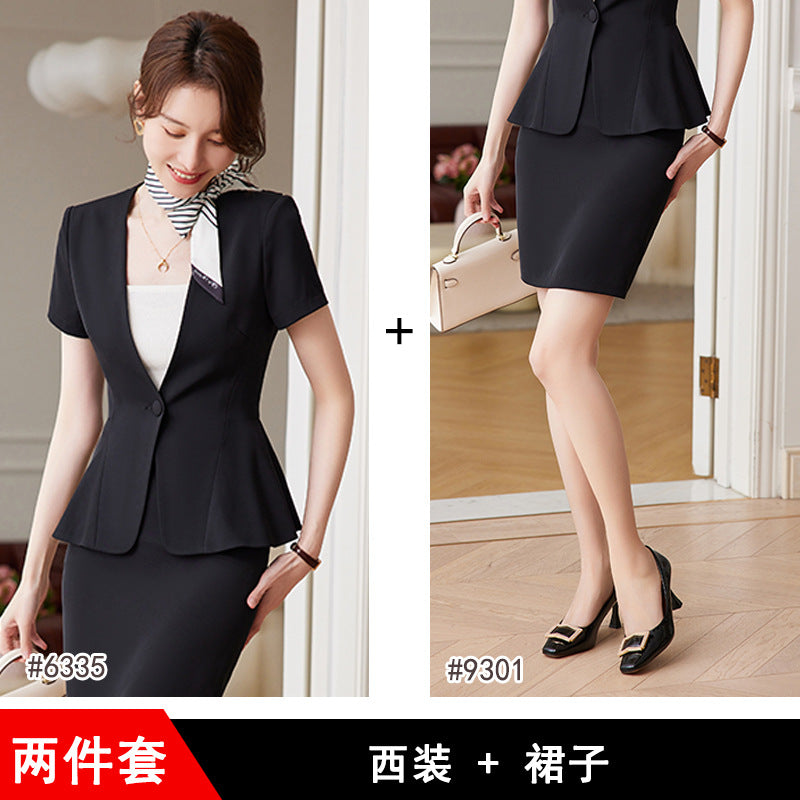 Short-sleeved professional suit suit for women summer thin front desk suit temperament beauty salon work clothes female stewardess uniform 