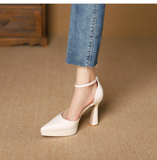 899-2 Sweet hollow pointed toe stiletto sandals new French style one-line buckle high heels fashion women's shoes 