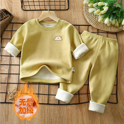 Children's warm suit plus velvet and thickened autumn and winter new baby base underwear, middle-aged children's autumn clothes and long pants children's suit