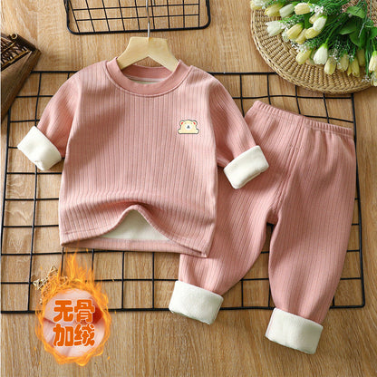 Children's warm suit plus velvet and thickened autumn and winter new baby base underwear, middle-aged children's autumn clothes and long pants children's suit