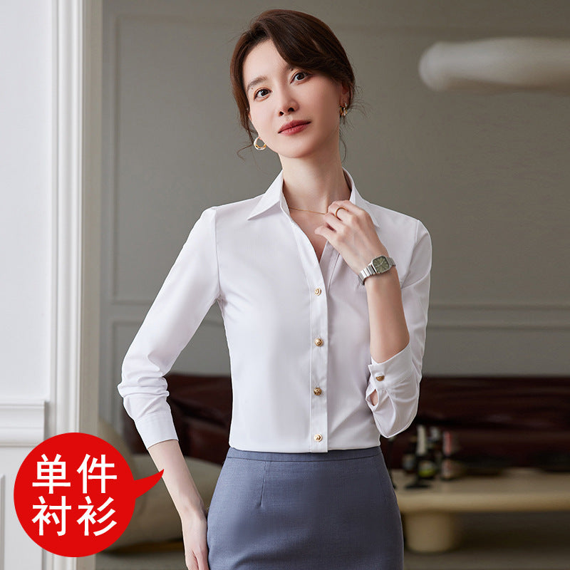 Fashion professional white shirt for women 2023 spring and summer new bottoming shirt interview formal wear front desk temperament work clothes 