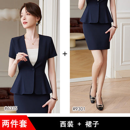 Short-sleeved professional suit suit for women summer thin front desk suit temperament beauty salon work clothes female stewardess uniform 