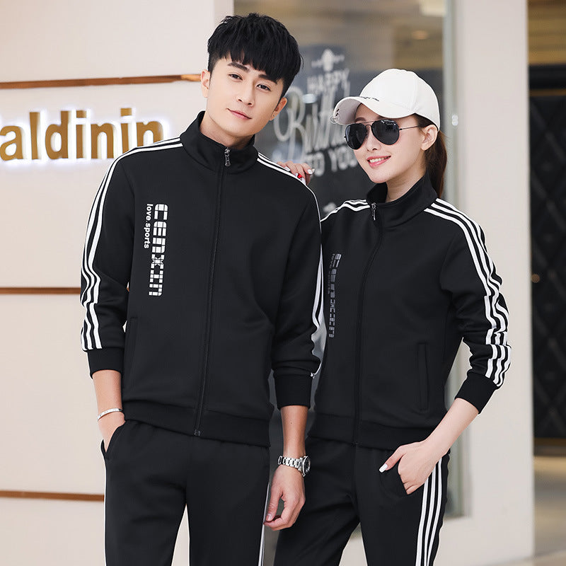 Spring and Autumn Couple Sports Suit Men's Casual Stand-up Collar Sportswear Women's Running Appearance Group Uniform High School Uniform Wholesale 