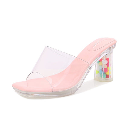 Fairy style thong toe sandals for external wear, colorful transparent crystal thick heels, high heels, daily shopping, foreign trade, Southeast Asia 