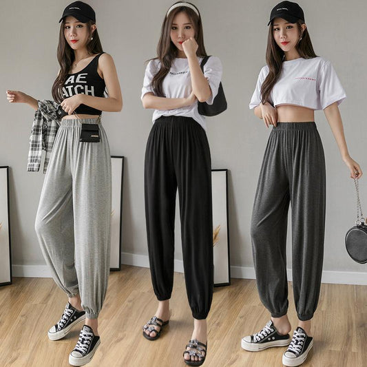 Modal sweatpants women's 2024 new summer thin slim versatile gray casual wide-leg lantern nine-point pants