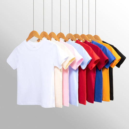 Pure cotton short-sleeved T-shirt boys and girls spring and autumn children's clothing solid color tops bottoming shirt loose spring and summer 