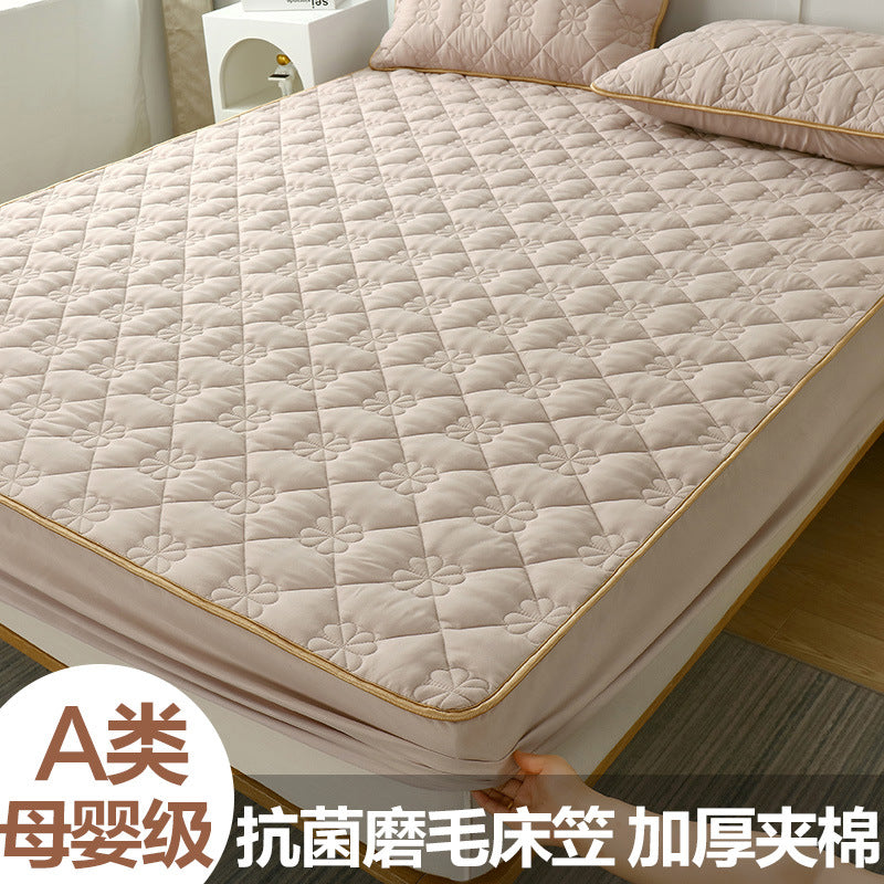 Cross-border supply of chemical fiber plain quilted bed sheets single piece mattress protector bed sheet bed cover dustproof mattress cover