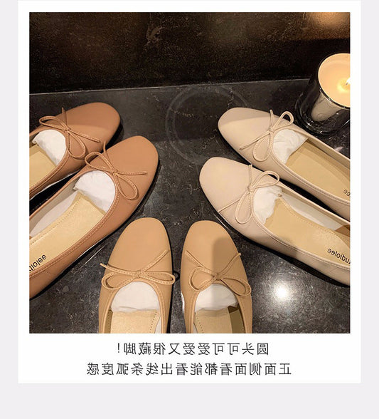 Grape Mama studiolee French round toe temperament shallow mouth spring flat bow ballet shoes for women 