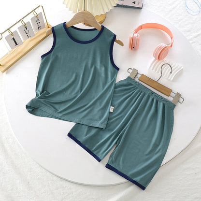 Children's vest suit thin modal home boy's sleeveless air-conditioning suit baby ice silk pajamas summer boy 