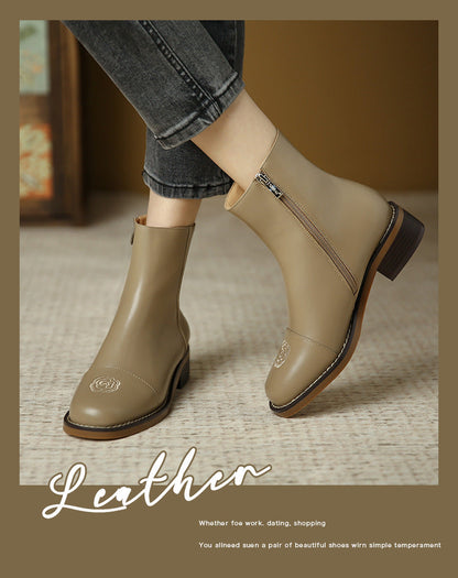 Velvet 281-3 flower stitch pattern thick-soled short boots for women new black Chelsea boots mid-heeled Martin boots 